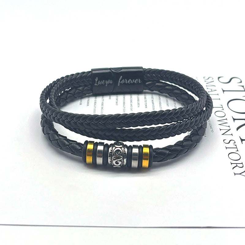 Men's Steel Leather Titanium Magnetic Snap Ethnic Bracelets