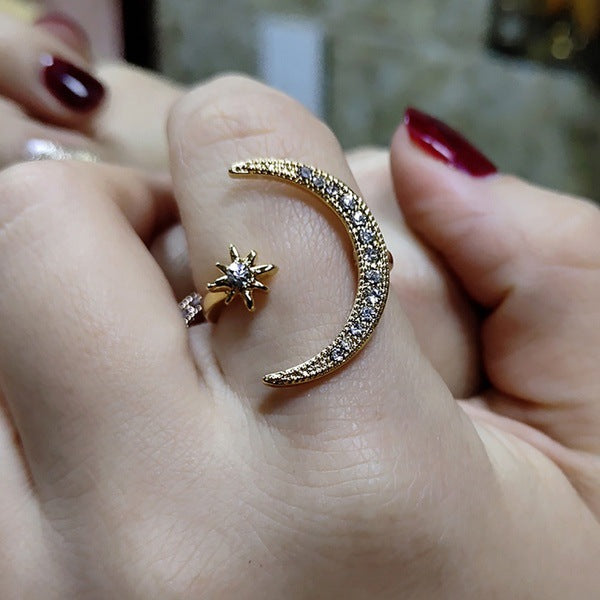 Crescent Star Moon Plated Creative Exaggerating Rings