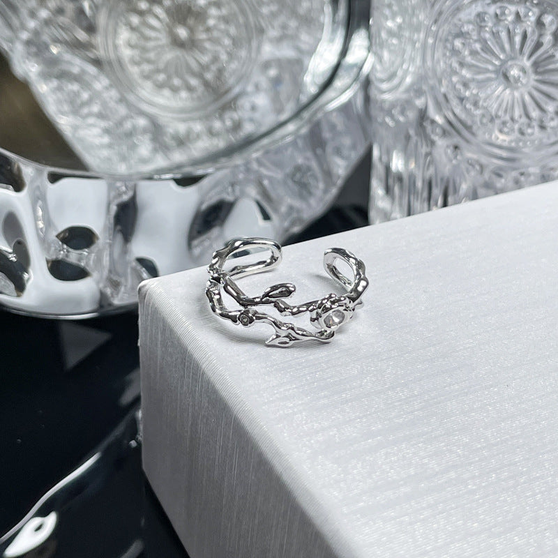 Simple Thorn Rose Open Female Irregular Texture Pleated Rings