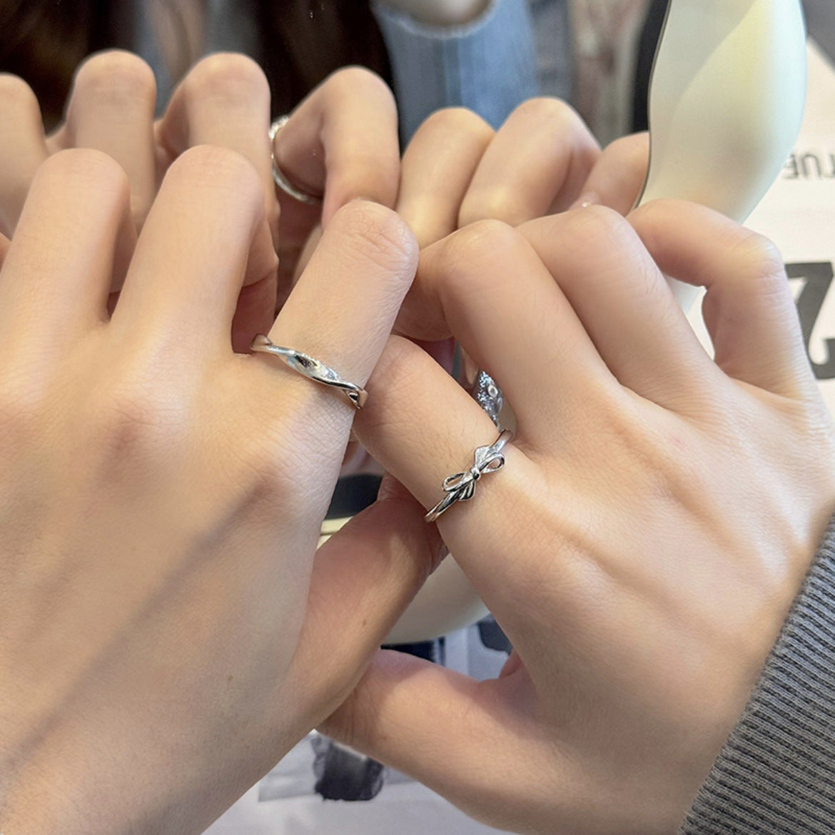 Couple Niche Sweet Bowknot Open Fashion Rings