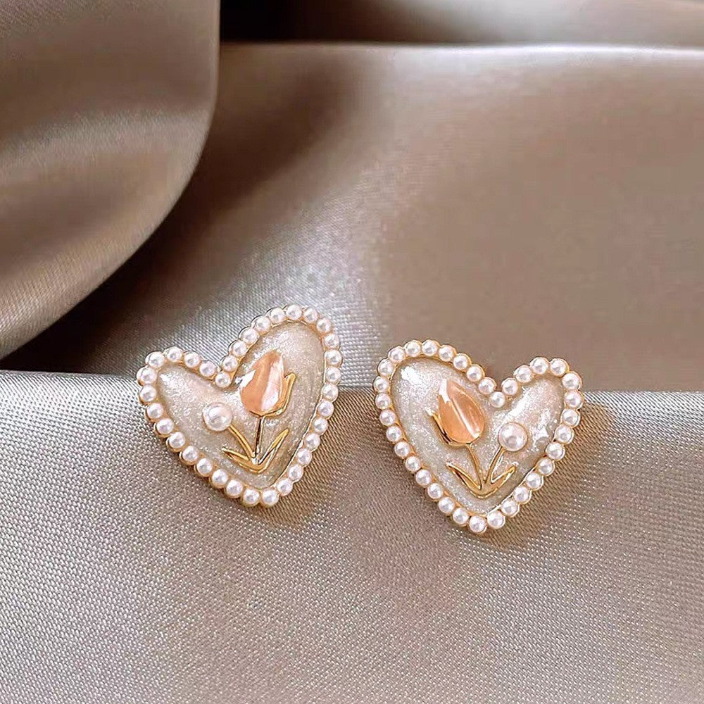 Heart Sterling Sier Needle High-grade Exquisite Earrings