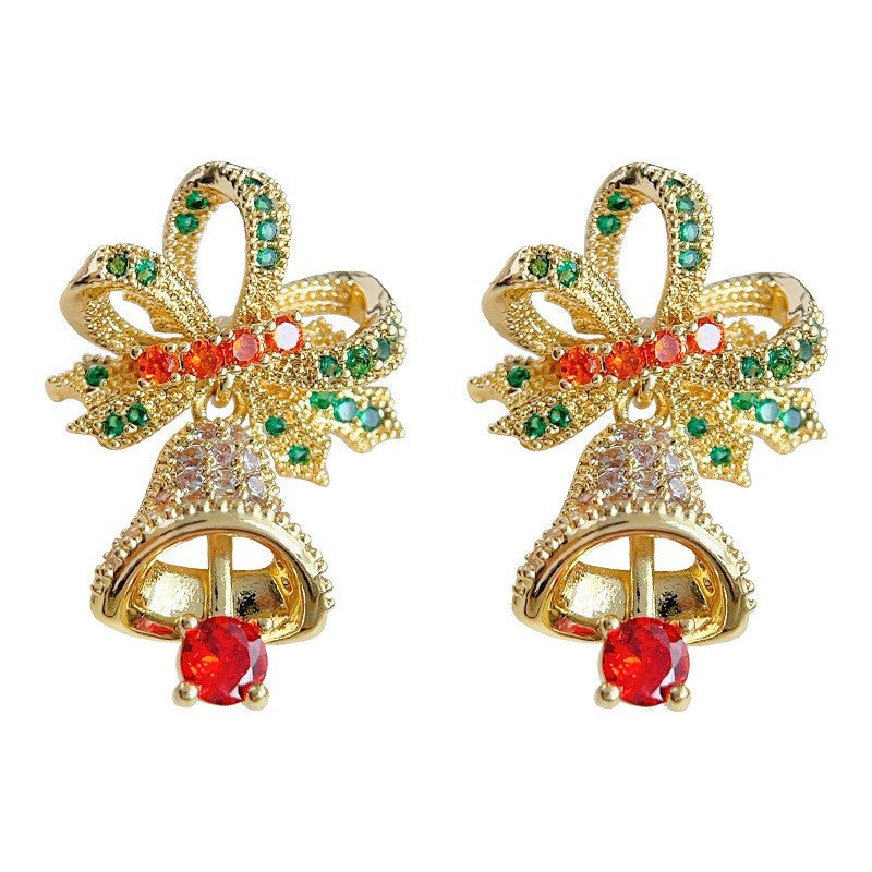 Limited Chinese Style Series Zircon Bell Bow Earrings