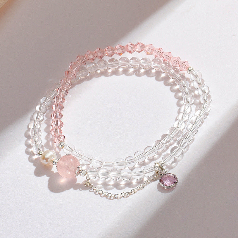 Chinese Style White Crystal Aquamarine Double Circle Bracelets