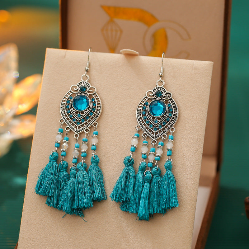 Daisy Vintage Oval Diamond Tassel Leaf-shaped Earrings