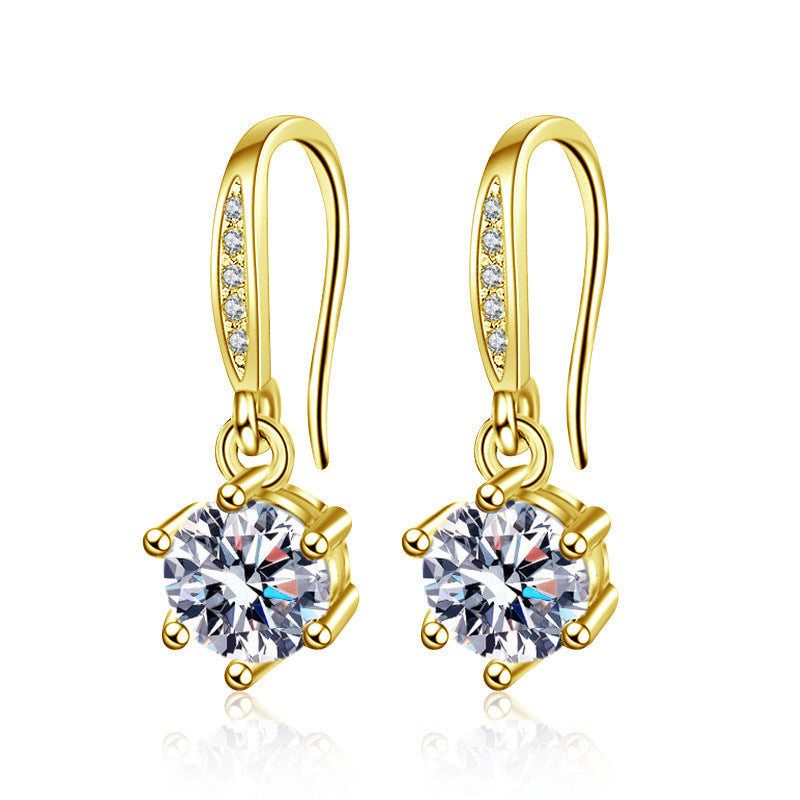 Women's Live Broadcast Sier Ear Hook Moissanite Earrings