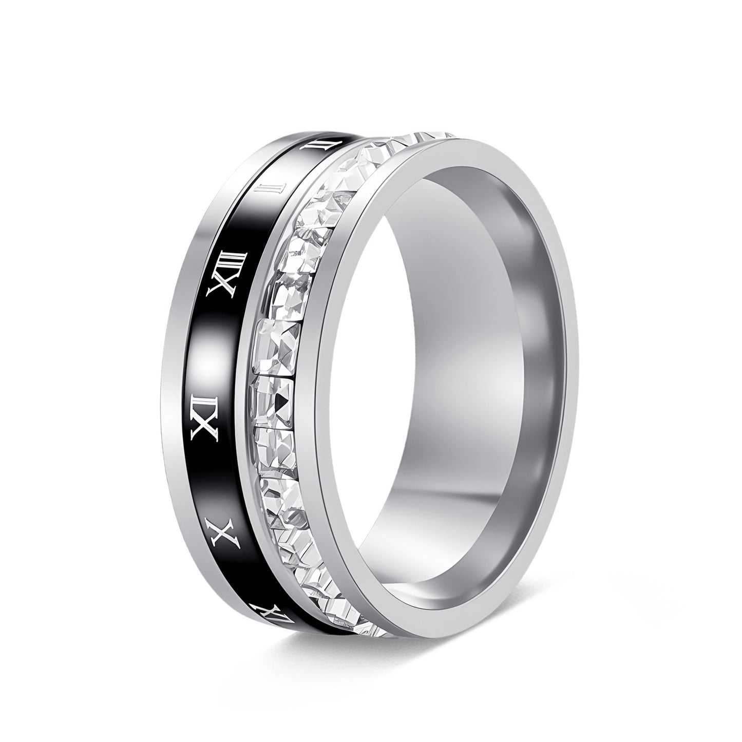 Titanium Steel Diamond Roman Digital Decompression Rotatable Trendy Rings