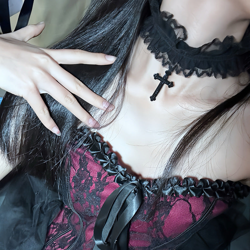 Lace Cross Elastic Flower Side Leg Necklaces