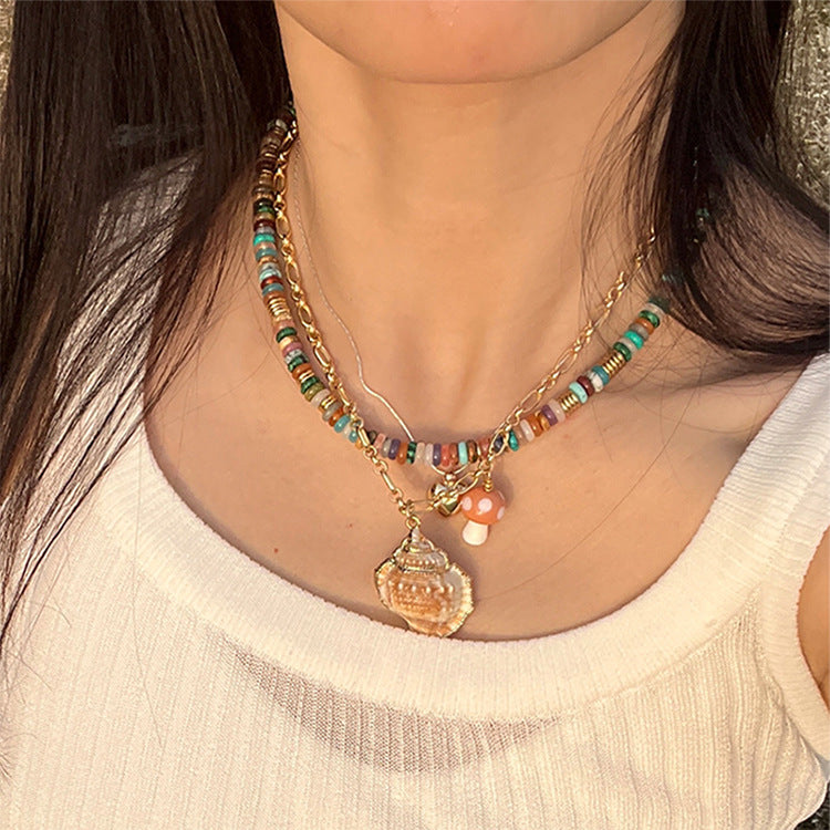 Quality Color Frisbee Mixed Natural Stone Design Light Necklaces