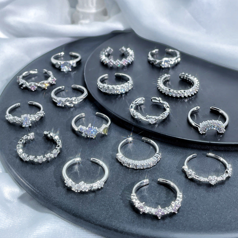 Exquisite Small Simple Inlaid Open-end Zircon Female Rings