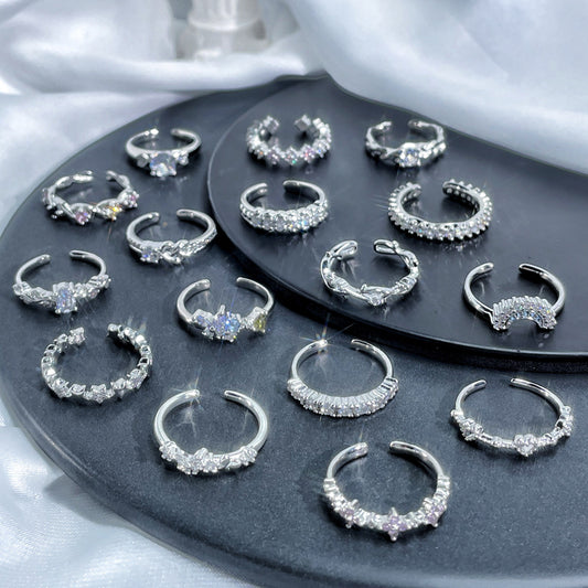 Exquisite Small Simple Inlaid Open-end Zircon Female Rings