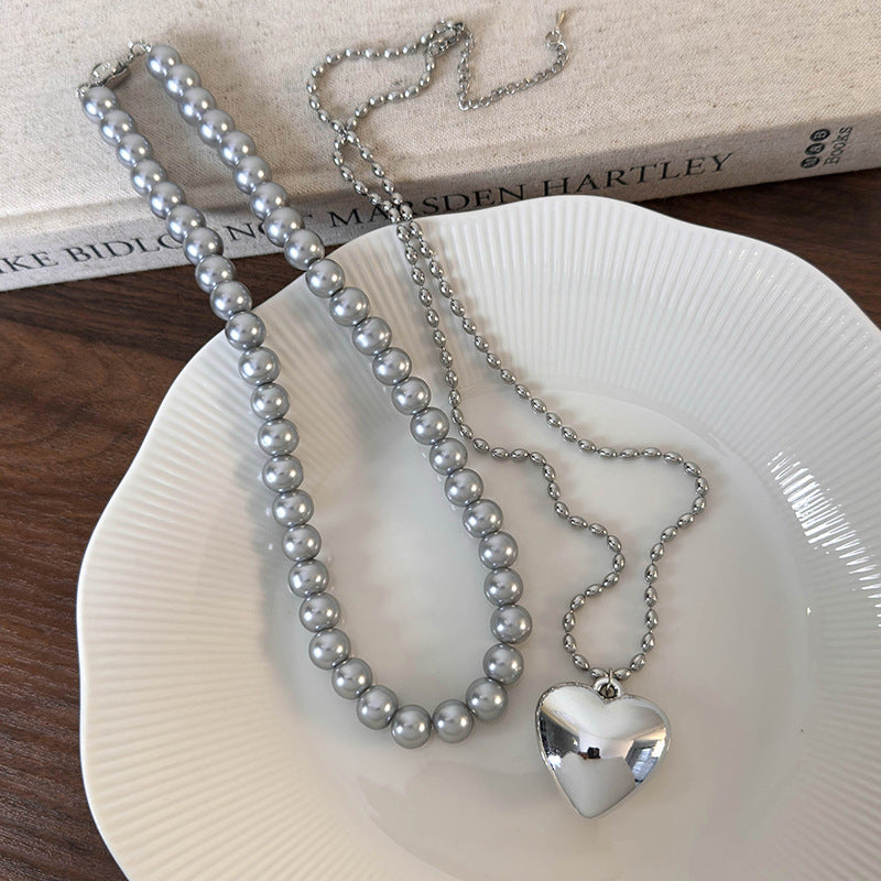 Women's Korean Style Sier Love Pearl Light Luxury Necklaces