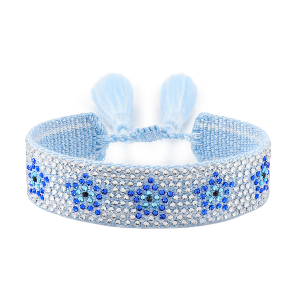 Devil's Eye Rhinestone Woven Hand Strap Fashion Lucky Blue Bracelets