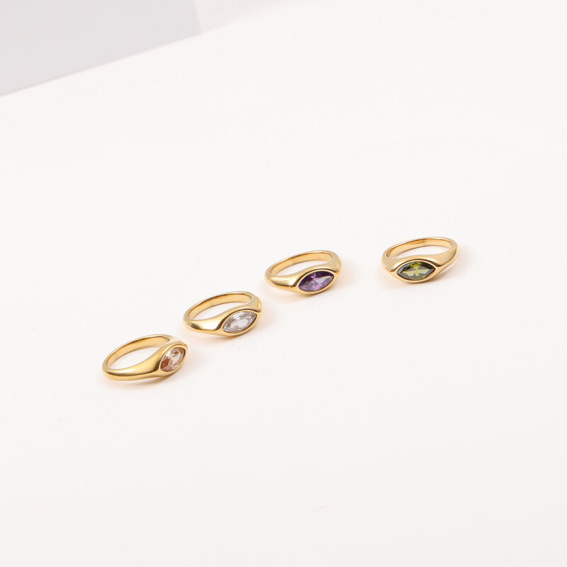 Multicolor Eyes Rhinestone Titanium Steel Gold Rings
