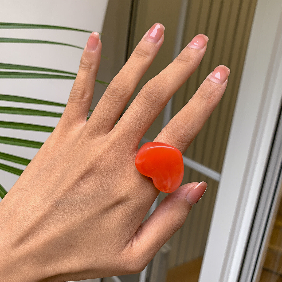 Women's Fashion Minimalist Candy Color Heart Shaped Vacation Style Rings