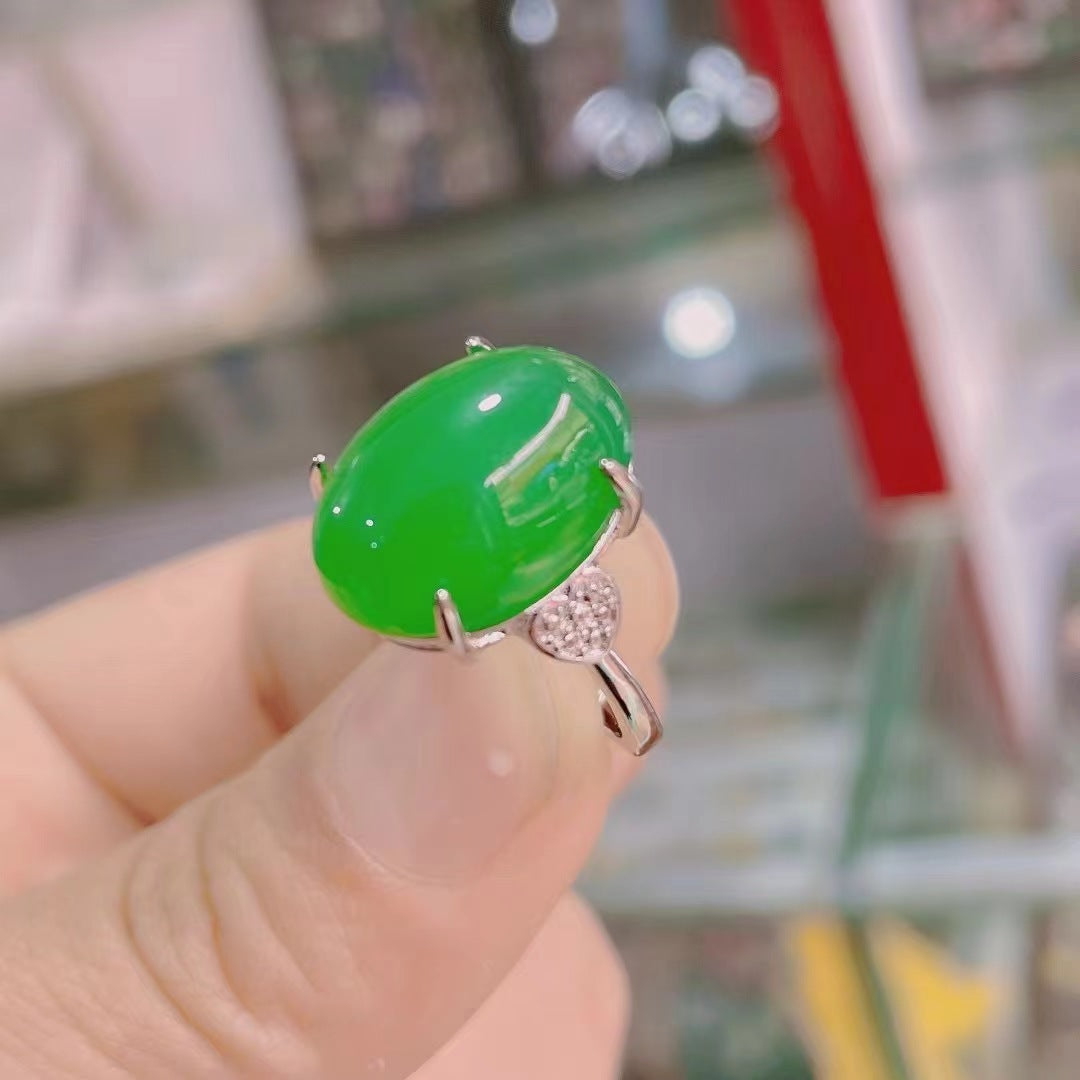 Women's High-grade Goose Egg-shaped Simulation Jasper Green Rings