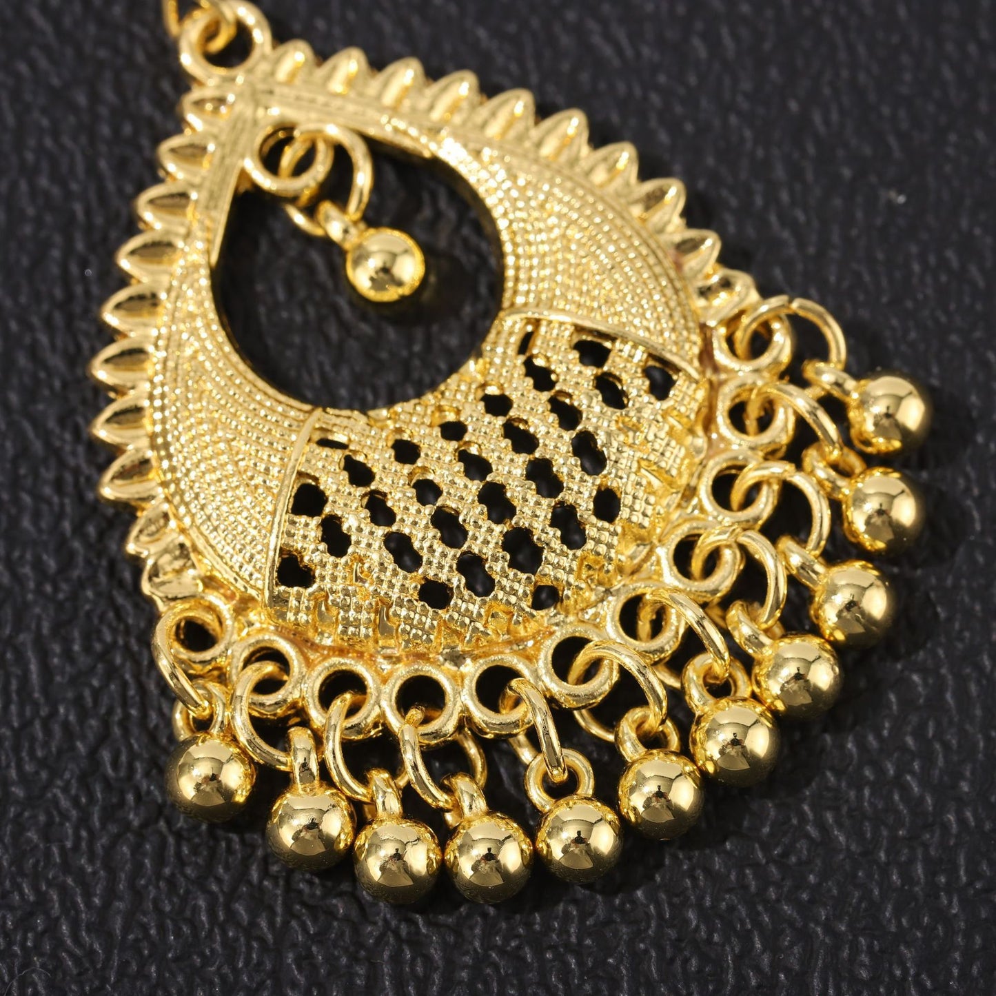 Golden Bell Tassel Bohemian Leaf National Earrings