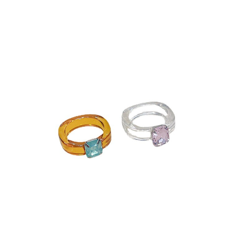 Retro Square Acrylic Geometric Resin Cold Wind Rings
