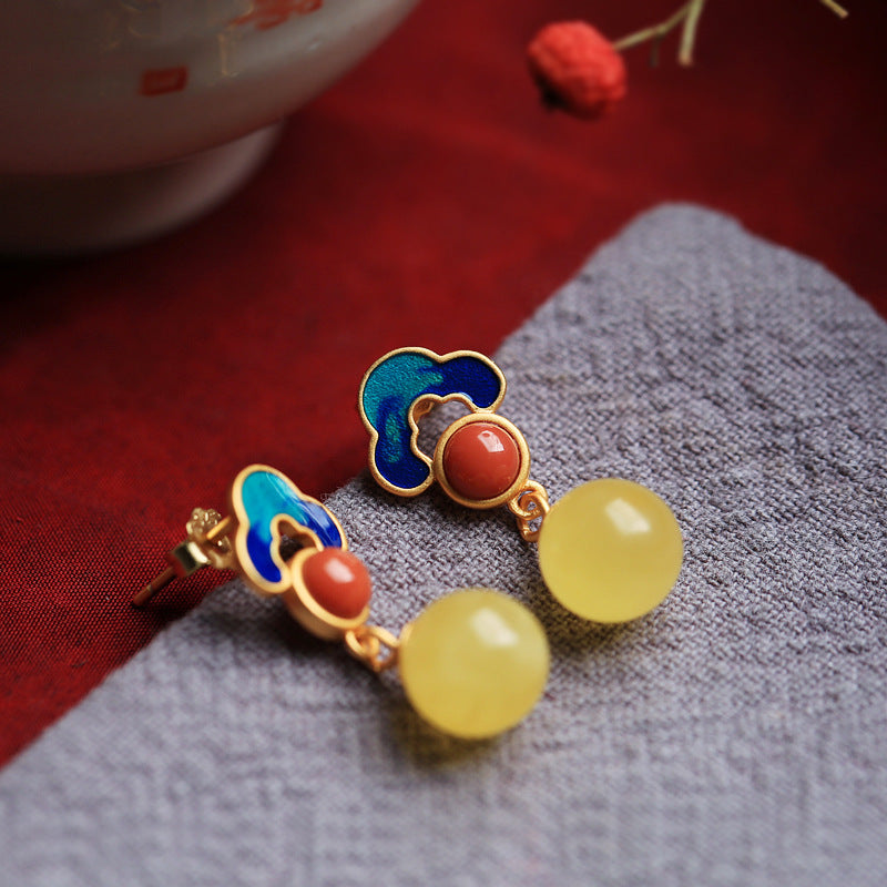 Women's Sier National Style Element Enamel Vintage Earrings
