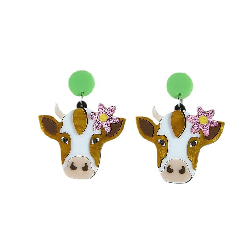 Women's Flower Cow Cute Animal Trend Acrylic Earrings