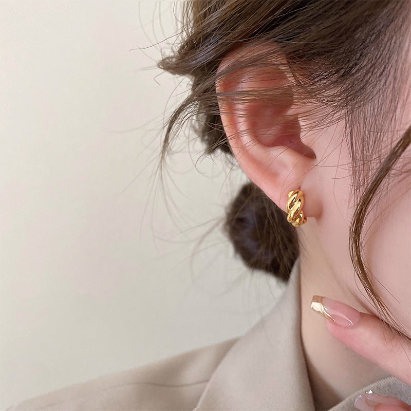 Women's Small Twisted Twist Metal Ear Cuff Earrings