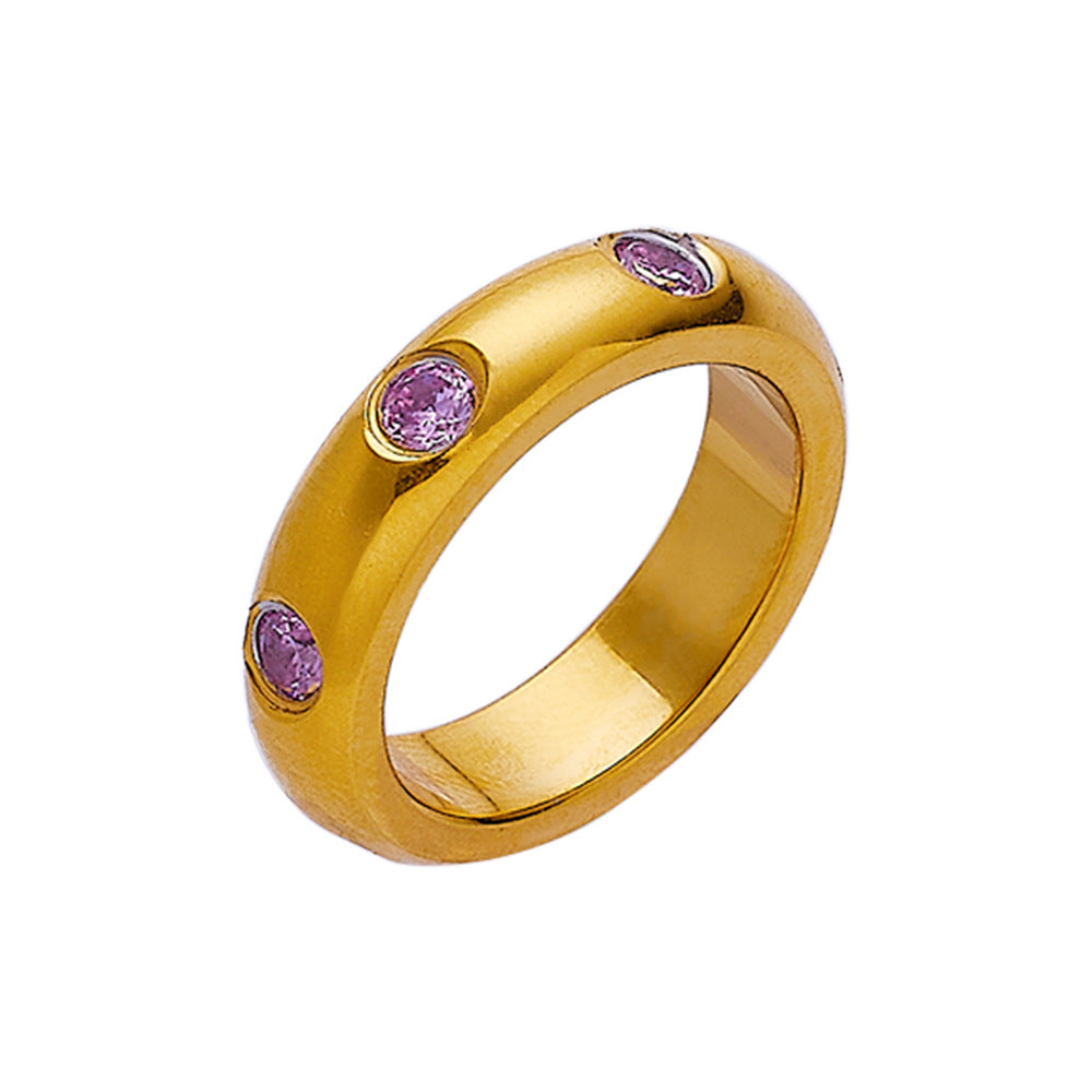 Stainless Steel Diamond Arc Vintage Emerald Inlaid Rings