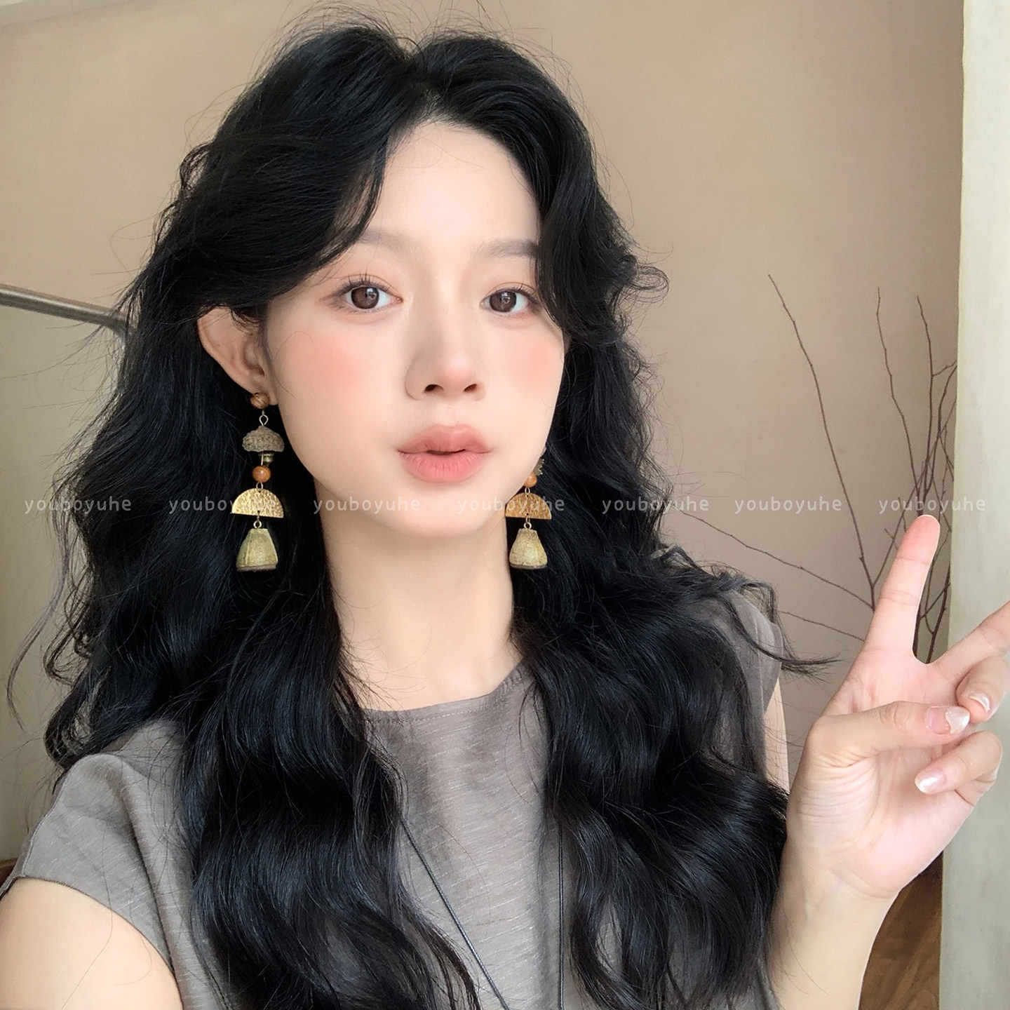 Vintage Mori Style Eucalyptus Fruit Long Design Unique Stud Earrings
