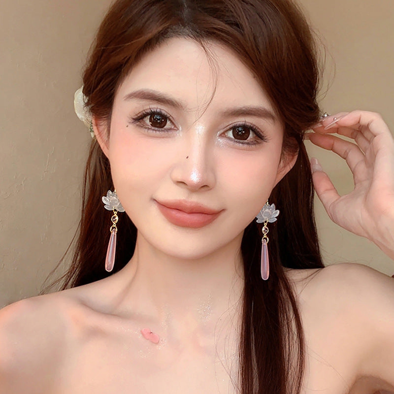 Women's Water Drop Tassel Ear Hook Artistic Earrings