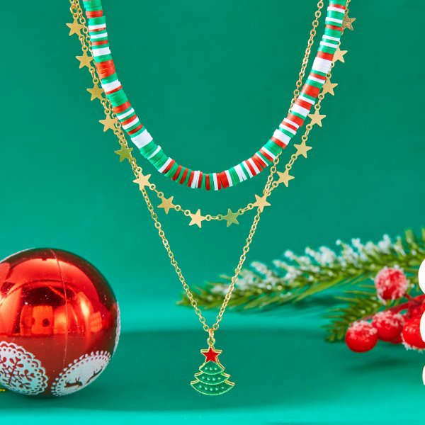 Durable Christmas Polymer Clay Beaded Style Necklaces