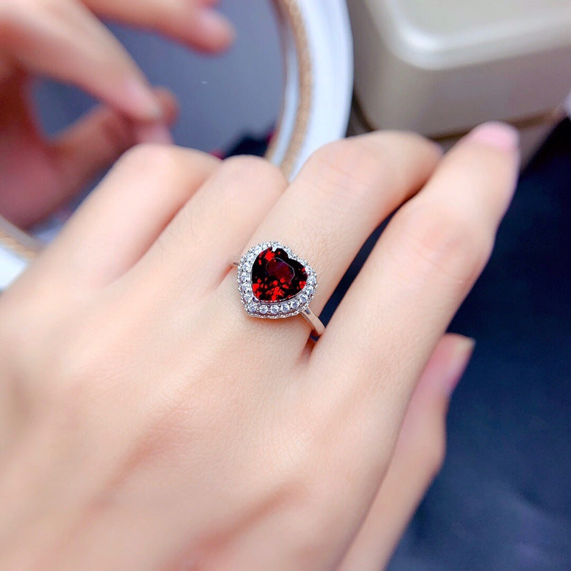 Broadcast Heart-shaped Simulation Pomegranate Ruby Open Rings