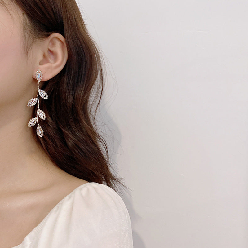 Sier Needle Diamond Long Temperament Wild Earrings