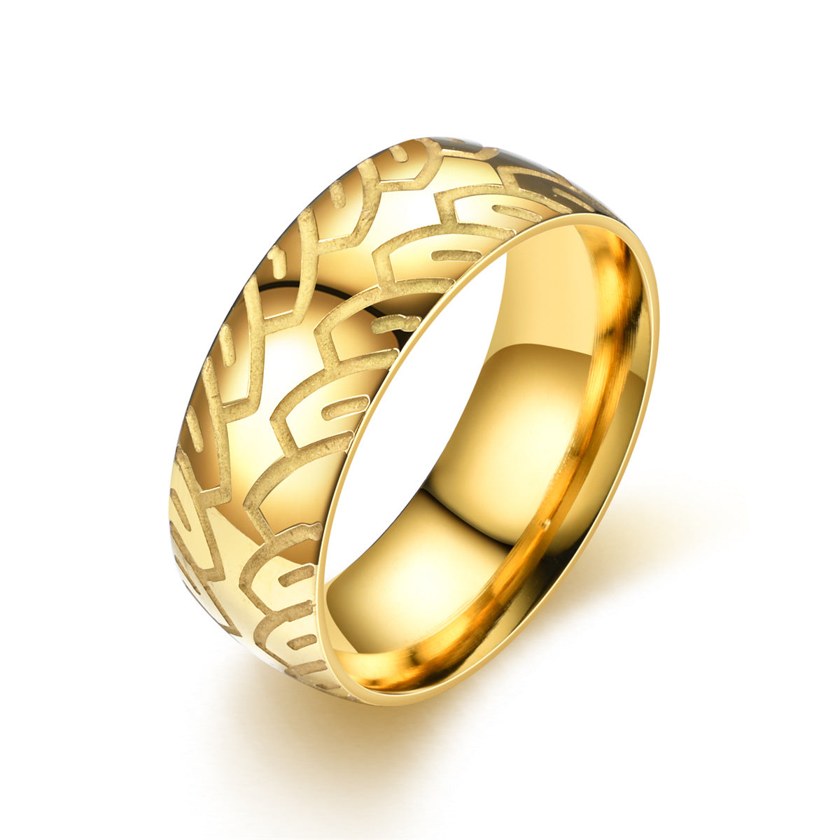 Men's Titanium Steel Corrosion Carved Tire Pattern Rings