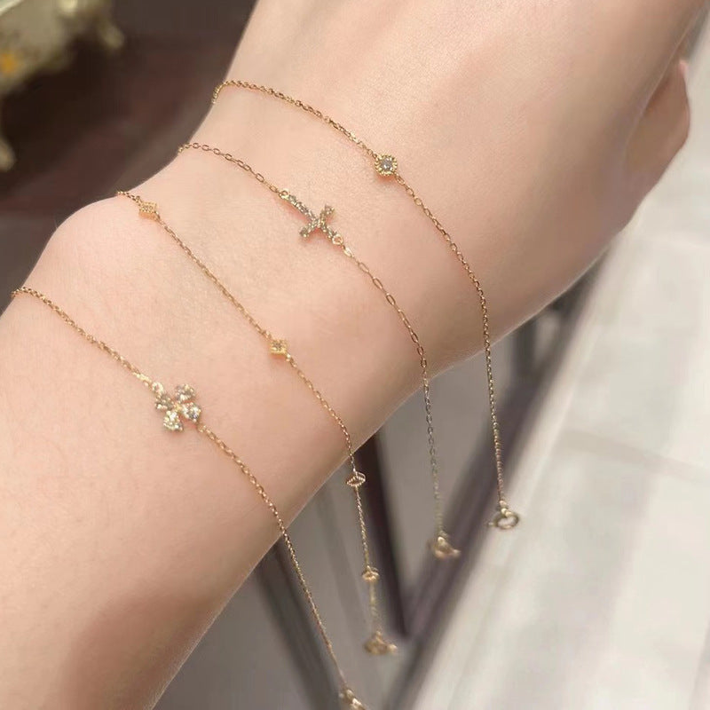 Entry Lux Sier Plated Diamond Cross Bracelets