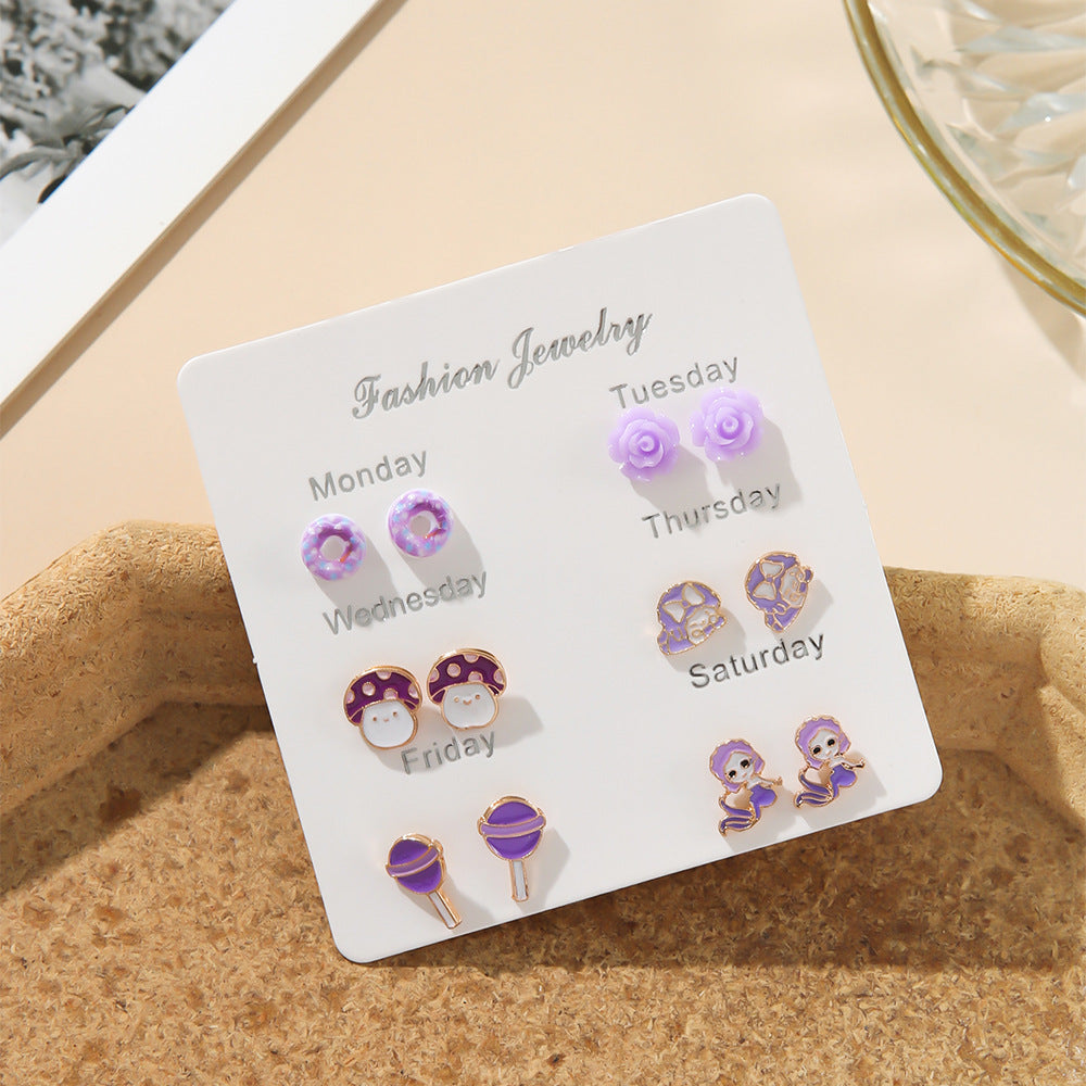 Fruit Week Suit Sweet Cute Small Earrings