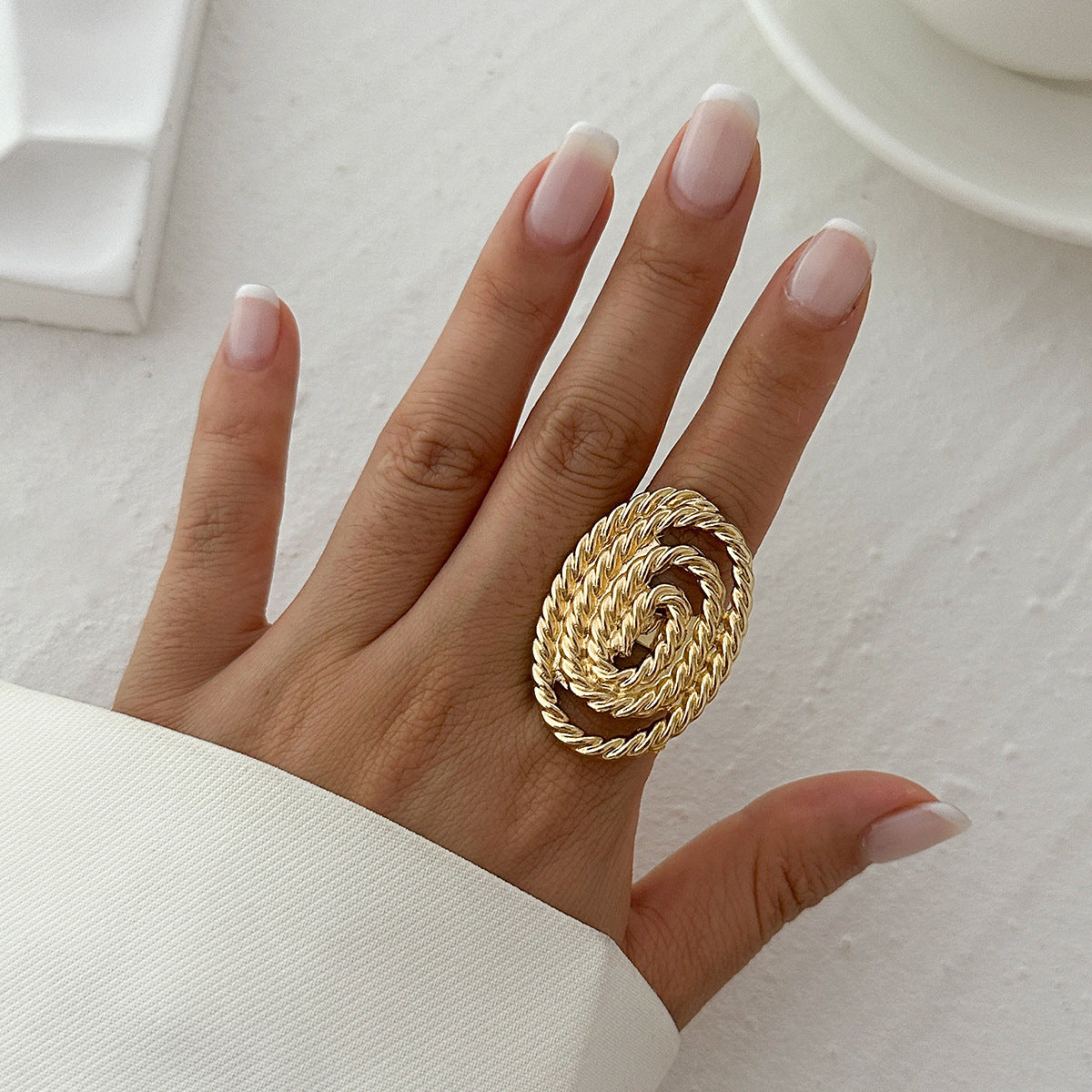 Personality Five Petal Flower Three-dimensional Open Exaggerated Rings
