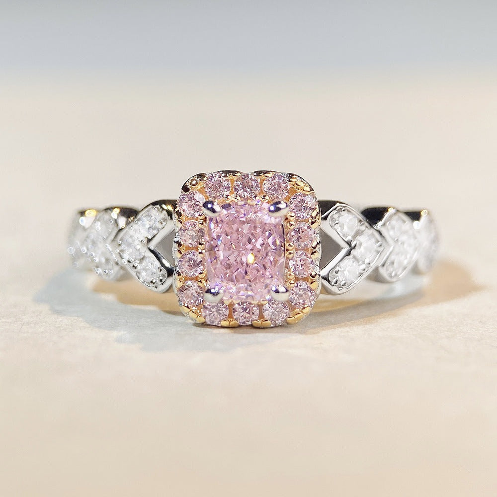 Rhinestone Female Cute Style Simple Peach Heart Ice Flower Rings