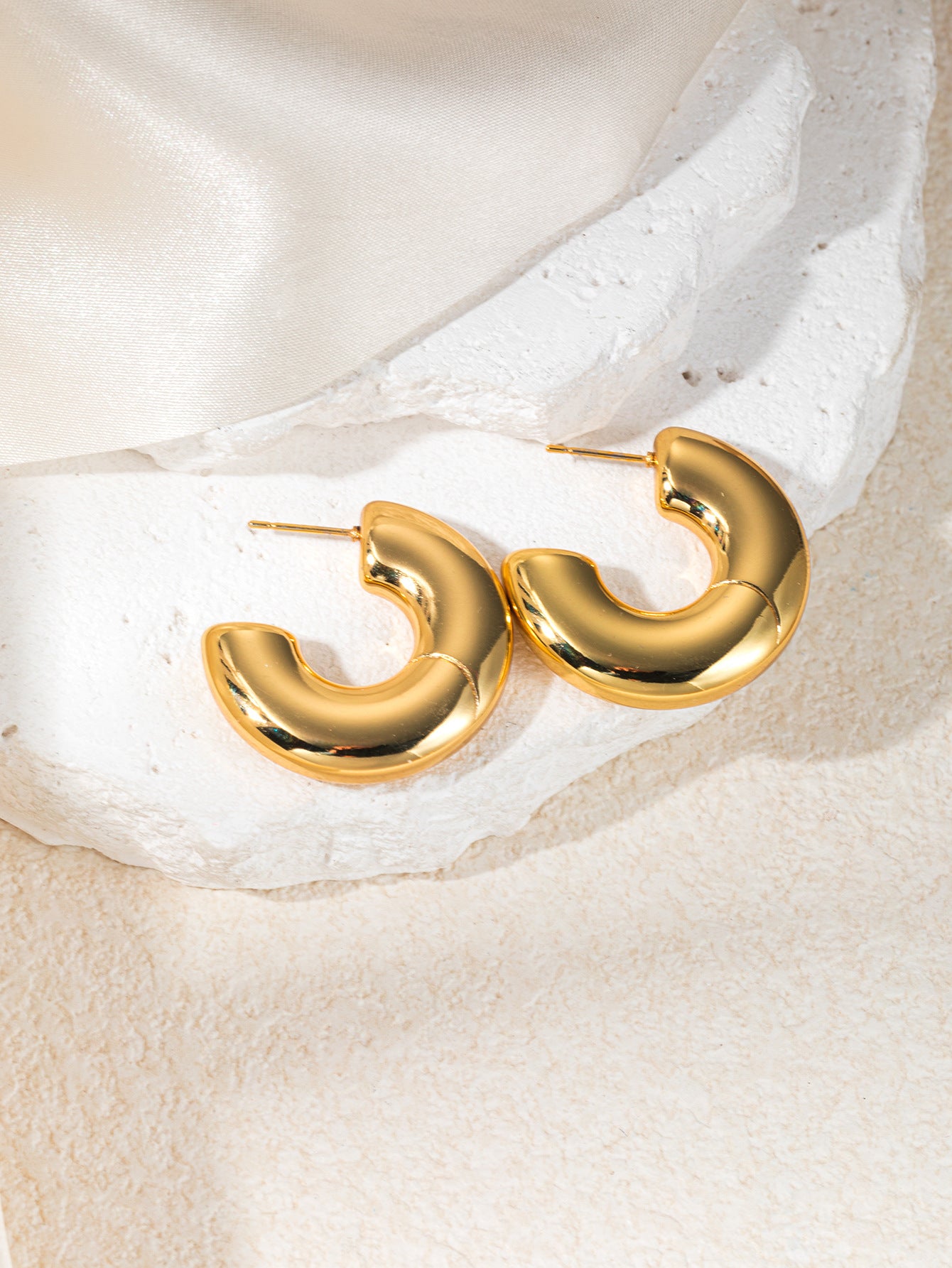Stainless Steel Ginkgo Leaf Petals Golden Earrings