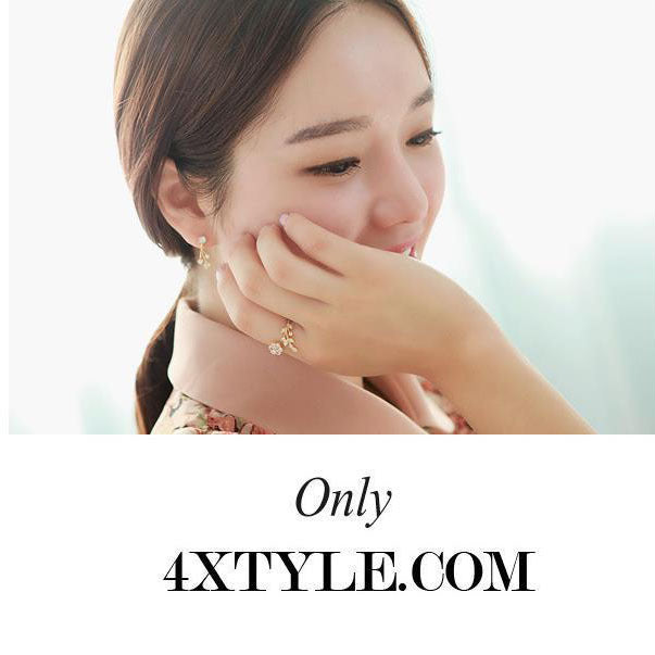 Style Refined Rhinestone Twisted Leaf Flower Open Rings