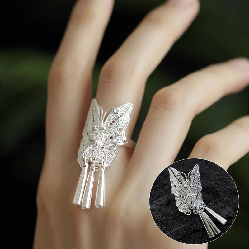 Butterfly Female Twin Elegant Personality Sier Rings