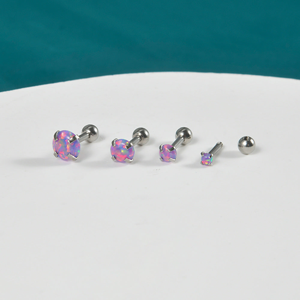 Stainless Steel Grab Opal Round Zircon Earrings