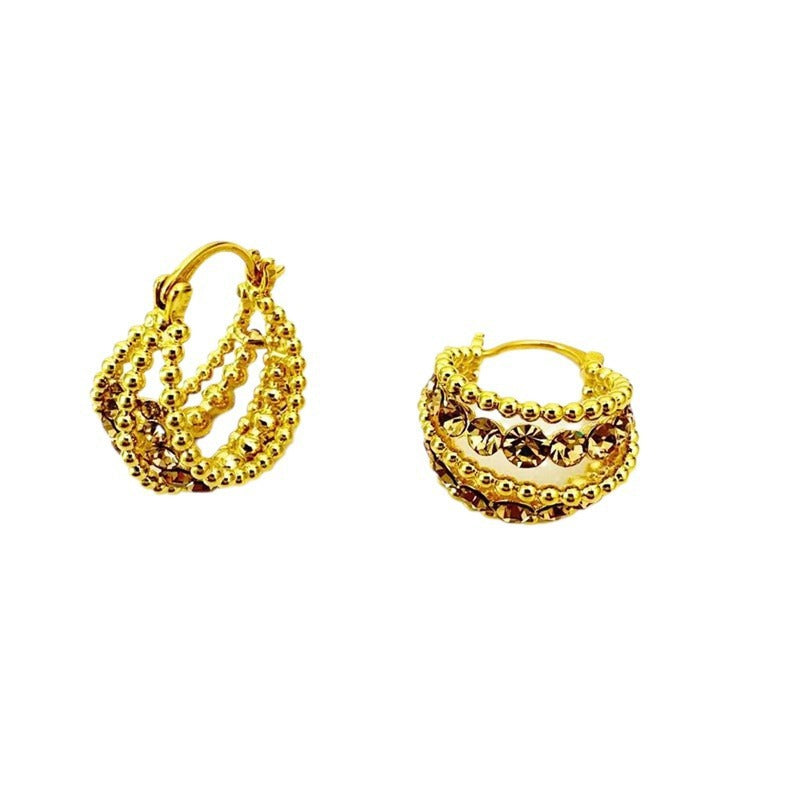High-grade Brown Hollow Flower Basket Ear Clip Female Niche Earrings