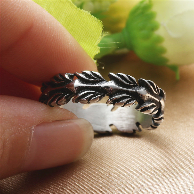 Men's Titanium Steel Feather Retro Trendy Personality Punk Rings