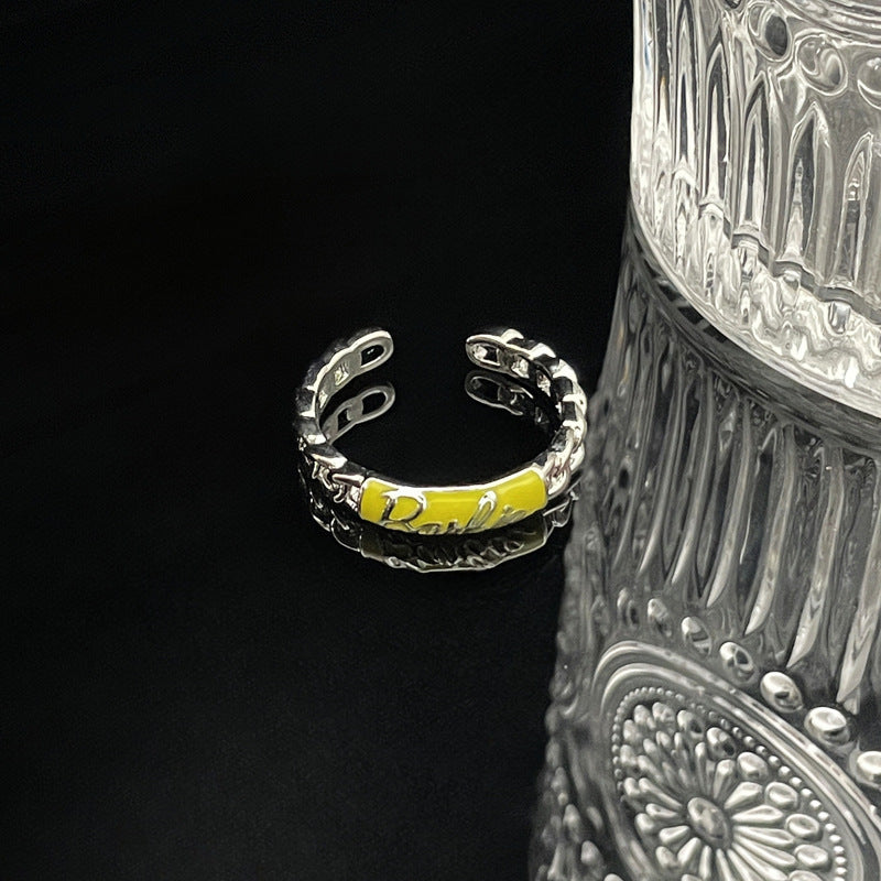 Punk Letter Colored Drip Glaze Open Rings
