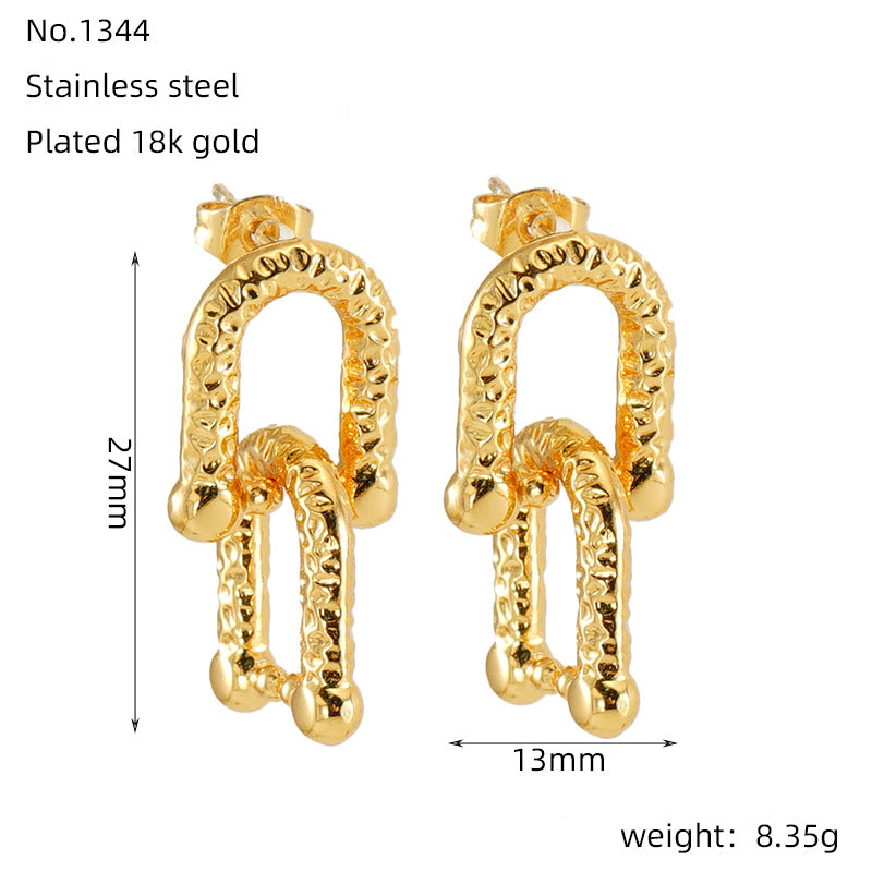 Women's Trend Stainless Steel Geometric Buckle Gold Earrings