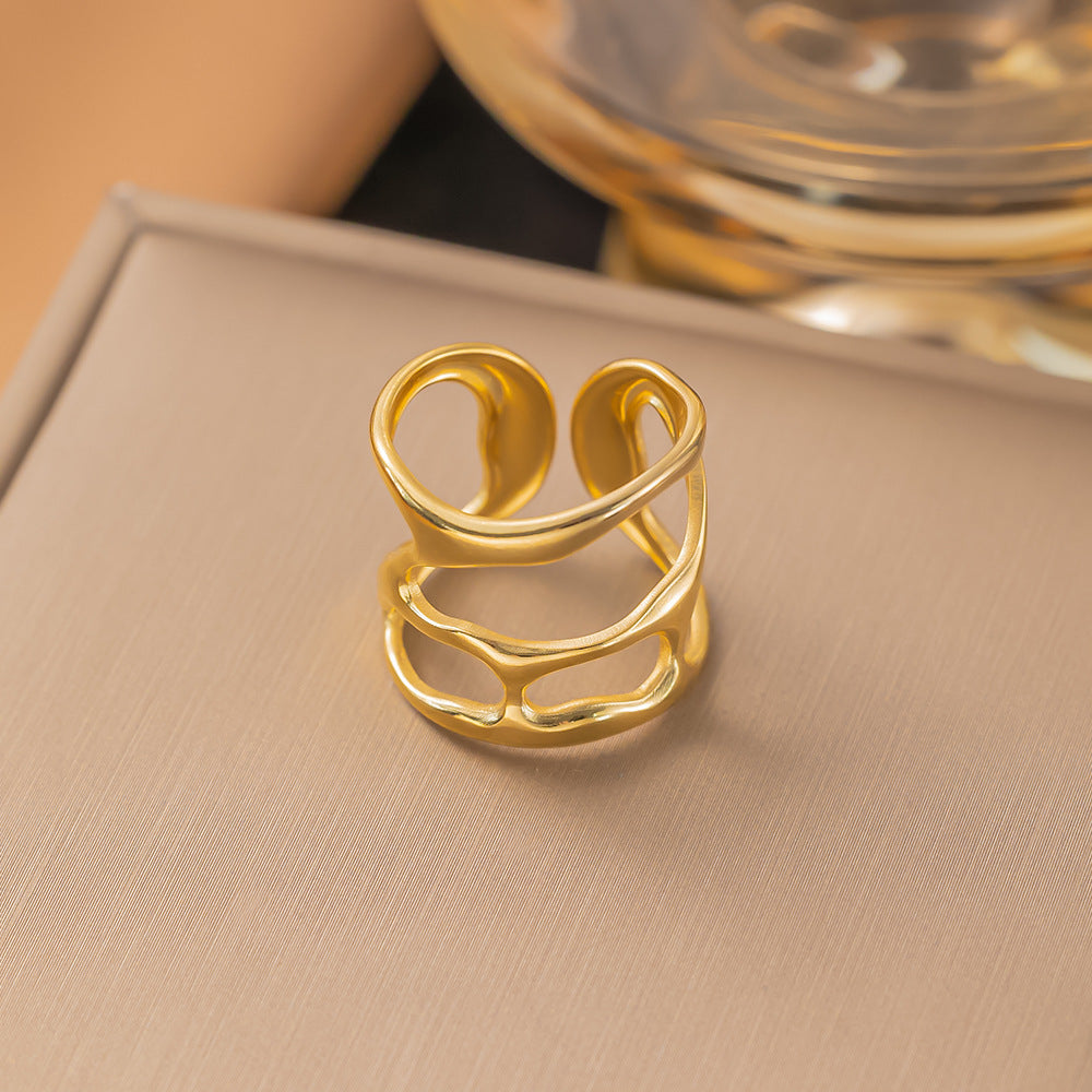 Steel Gold-plated Love Heart Flowers Glossy Rings