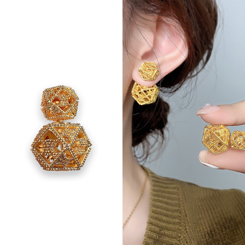 Luxury Personality Hollow Out Double Exquisite Ball Niche Earrings