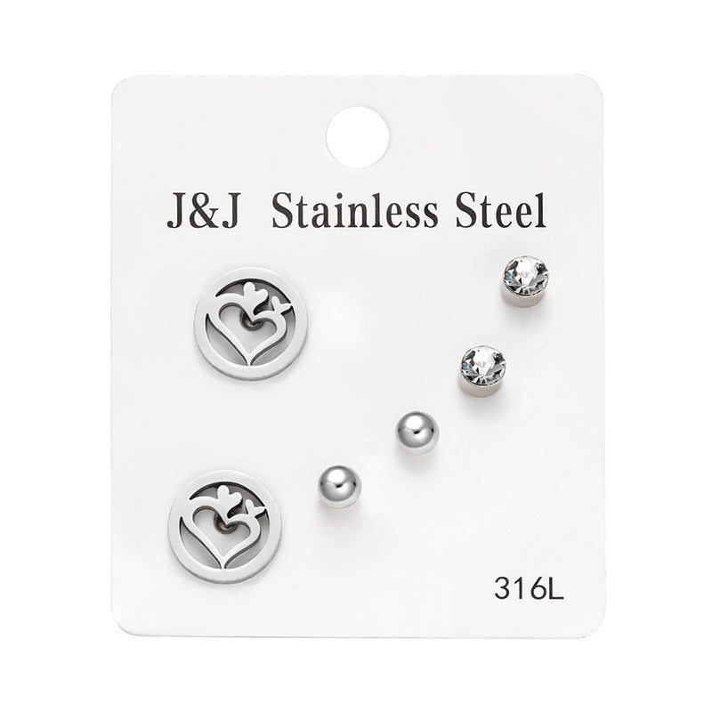 Pairs Heart Shape With Diamond Combination Earrings