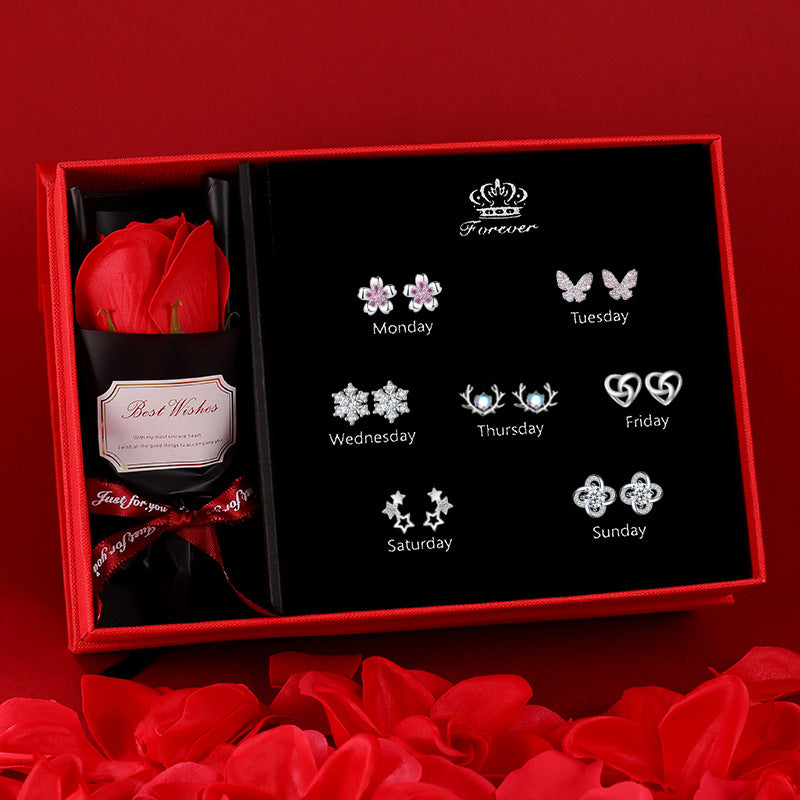 Needle Week Suit Micro Inlaid Zircon Fashion Valentine's Earrings