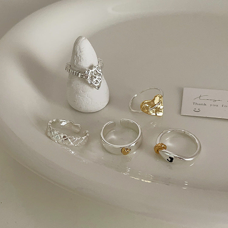 Color Metal Heart-shaped Open Suit Female Rings