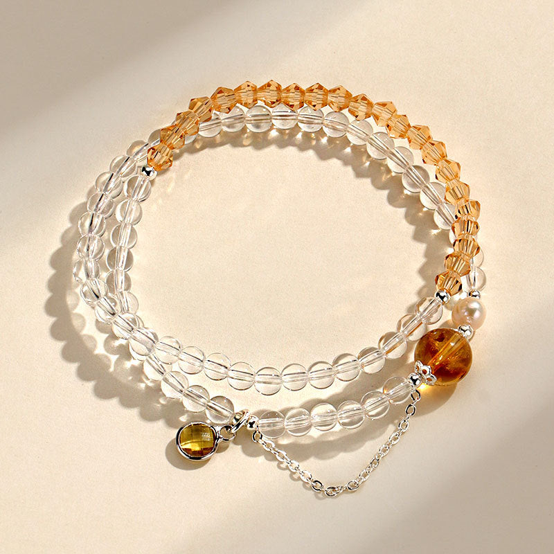 Chinese Style White Crystal Aquamarine Double Circle Bracelets