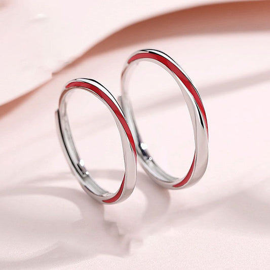 Sterling Sier Red Line Mobius Couple Pair Commemorative Gift Rings